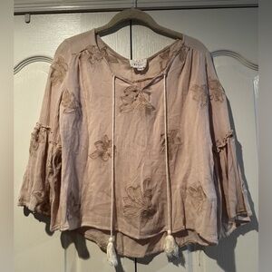 Lost + Wander Cream Blouse with Embroidery Detail and Bell Sleeves - Size M